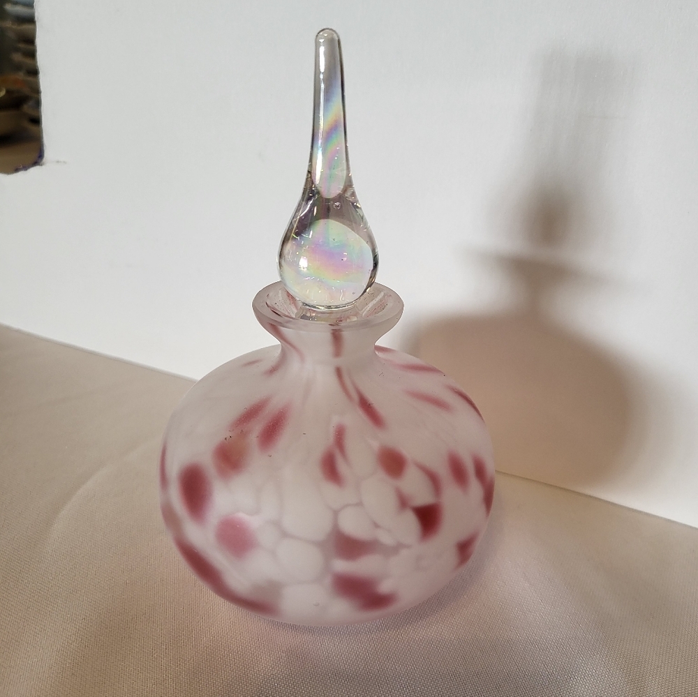 Elegant Pink and White Glass Perfume Bottle